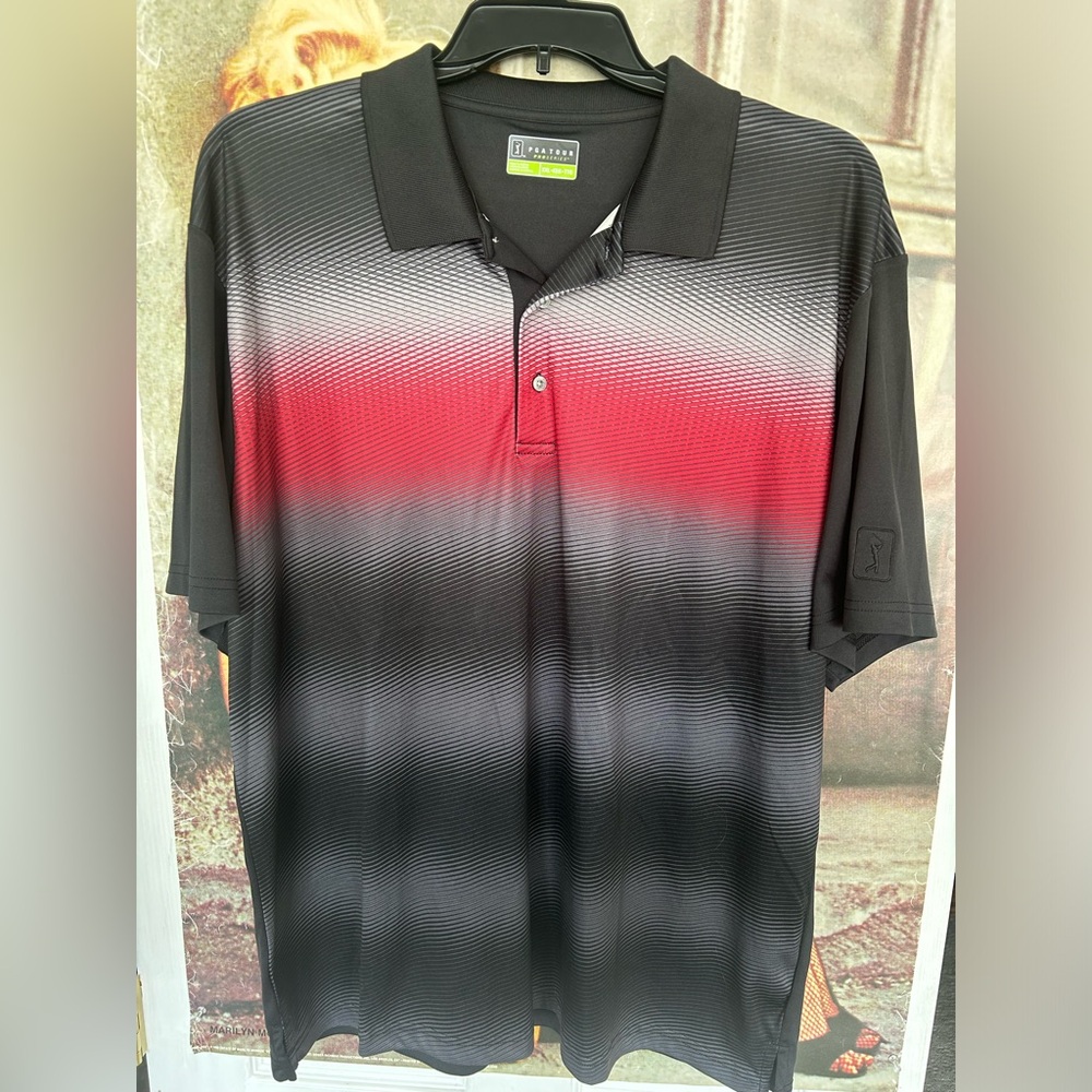 Men’s PGA Tour Pro Series golf shirt. Black neon red striped. Size XXL. EUC!